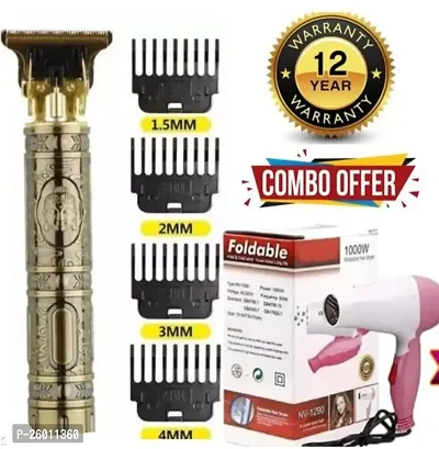 D4STARS Combo !!! PROFESSIONAL HAIR TRIMMER AND HAIR DRYER ( Pack Of 2 ), Metal Maxtop Trimmer With 4 size Clips, 1800 Watt Hair Dryer, Latest Trendy Trimmer, Hair Beard Trimmer For Men Buddha Trimmer