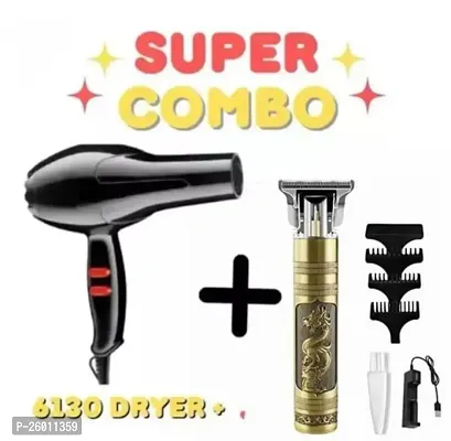 D4STARS Combo !!! PROFESSIONAL HAIR TRIMMER AND HAIR DRYER ( Pack Of 2 ), Metal Maxtop Trimmer With 4 size Clips, 1800 Watt Hair Dryer, Latest Trendy Trimmer, Hair Beard Trimmer For Men Buddha Trimmer