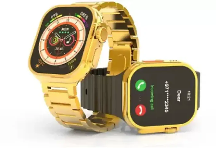 C9 ( Upgrade Version ) BT Calling Extra Feature BATTERY 5 Days Smartwatch  (Gold Strap, Free Size) with rubber strap