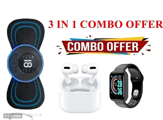 PACK OF 3 COMBO ( MASSAGER + SMART WATCH+ EARBUDS ) Personal Massager for Women and Men, Full Body Electric Massager, 8 Vibration Speeds and Patterns, USB Rechargeable Handheld Massager, Waterproof-thumb0