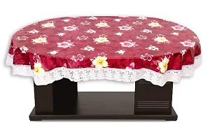 Stylista Waterproof 6 Seater Oval Dining Table Cover WxL 60x90 Inches with White Border lace Floral Pattern Red-thumb2