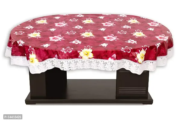 Stylista Waterproof 6 Seater Oval Dining Table Cover WxL 60x90 Inches with White Border lace Floral Pattern Red-thumb3