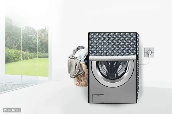 Stylista PVC Washing Machine Cover Compatible for Samsung 7 Kg Fully-Automatic Front Loading WW70T4020CE, Interlocked Ropes Pattern Grey-thumb3