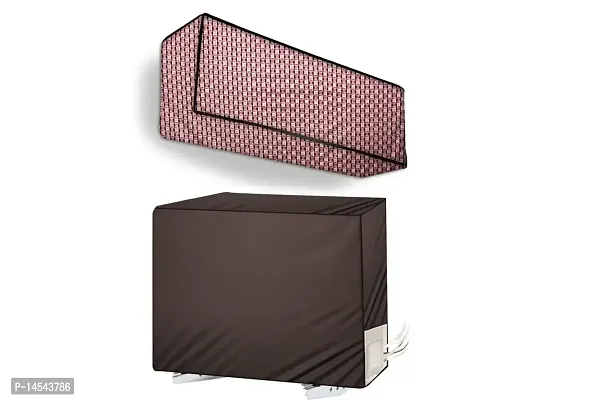 Stylista split ac cover set of indoor and outdoor unit Compatible for 1.5 Ton Mitsubishi MSY-GRT BASKETWEAVE BROWN