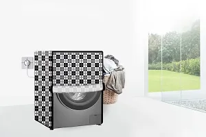 Stylista PVC Washing Machine Cover Compatible for Samsung 7 Kg Fully-Automatic Front Loading WW70J42E0KW, Checkered Pattern Black-thumb1