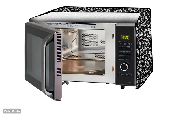 Stylista PVC Microwave Oven Cover for Whirlpool 20 L Solo Magicook Classic-20L, Floral Pattern White Black-thumb0