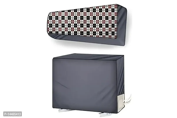 Stylista split ac cover set of indoor and outdoor unit Compatible for 1.5 Ton Lloyd GLS18I55WPHD Checkered Pattern Grey