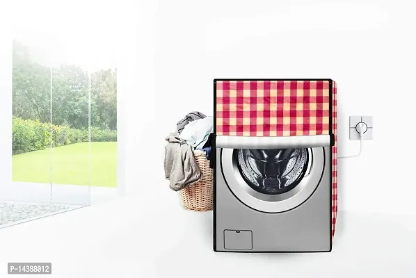 Stylista Washing Machine Cover Compatible for AmazonBasics 7 kg Fully-Automatic Front Load Plaid Pattern Mehroon-thumb2