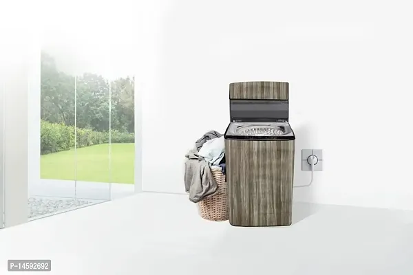 Stylista PVC Washing Machine Cover Compatible for Samsung 7 Kg Fully-Automatic Top Loading WA70A4002GS, Wooden Pattern Coffee-thumb2