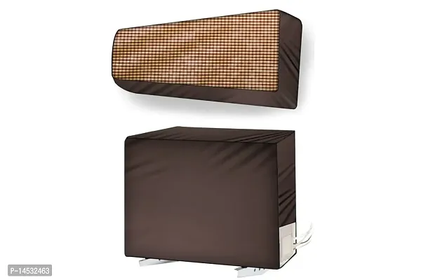 Stylista split ac cover set of indoor and outdoor unit Compatible for 1.5 Ton VOLTAS 182 XZW WOK Pin Check Pattern Brown