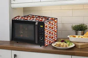 Stylista PVC Microwave Oven Cover for Panasonic 20 L Convection NN-CT265MFDG, Gingham Floral Pattern Coffee-thumb2