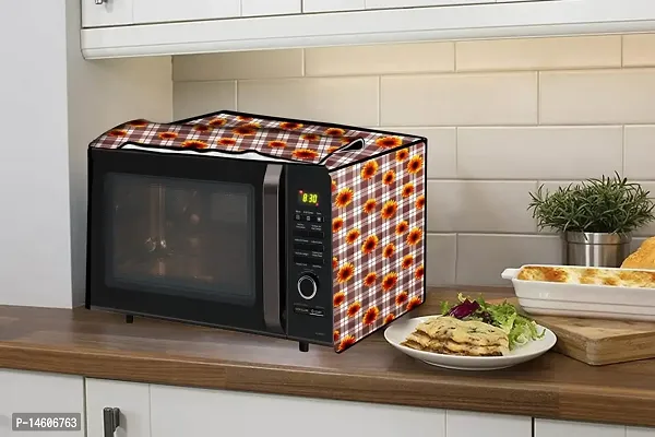 Stylista PVC Microwave Oven Cover for Panasonic 20 L Convection NN-CT265MFDG, Gingham Floral Pattern Coffee-thumb3