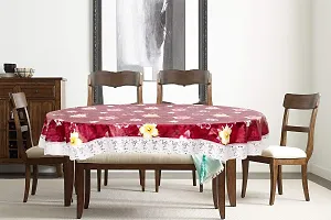 Stylista Waterproof 6 Seater Oval Dining Table Cover WxL 60x90 Inches with White Border lace Floral Pattern Red-thumb1