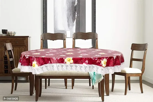 Stylista Waterproof 6 Seater Oval Dining Table Cover WxL 60x90 Inches with White Border lace Floral Pattern Red-thumb2