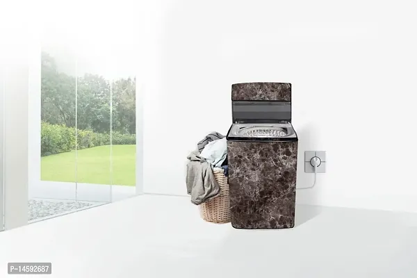 Stylista PVC Washing Machine Cover Compatible for LG 7.5 KG Fully-Automatic Top Loading T75SKSF1Z, Marble Pattern Brown-thumb2