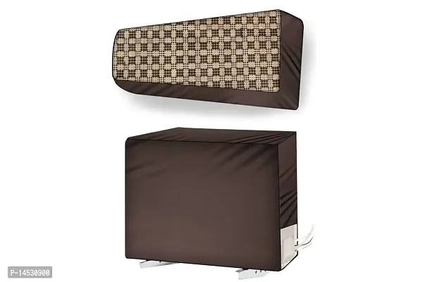 Stylista split ac cover set of indoor and outdoor unit Compatible for 1.5 Ton VOLTAS 183 DZR Checkered Pattern Brown