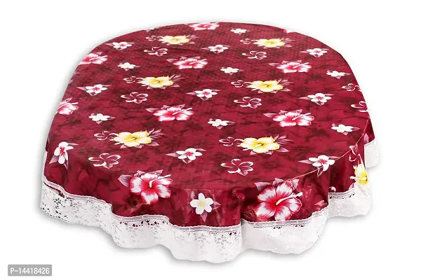 Stylista Waterproof 6 Seater Oval Dining Table Cover WxL 60x90 Inches with White Border lace Floral Pattern Red-thumb0