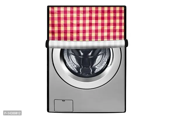 Stylista Washing Machine Cover Compatible for AmazonBasics 7 kg Fully-Automatic Front Load Plaid Pattern Mehroon