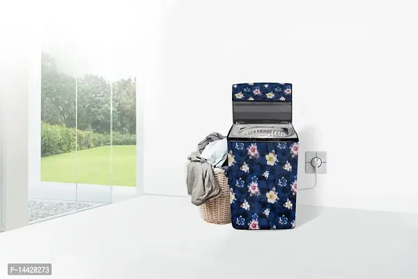 Stylista Washing Machine Cover Compatible for Fully Automatic Top Load Whirlpool 5kg to 7.5kg Floral Pattern Blue-thumb2