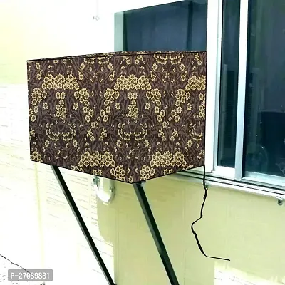 Stylish Window AC Cover 1.5 Ton Waterproof And Dustproof PVC Floral Pattern Brown-thumb0