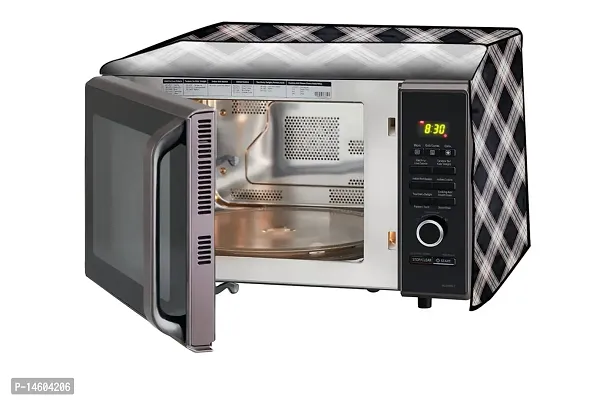 Stylista PVC Microwave Oven Cover for Morphy Richards 20 L Grill 20MBG, Checkered Pattern Cream