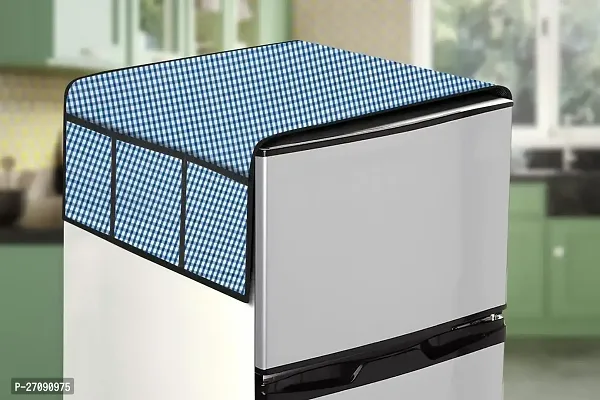 Stylish Dust Stain Free Waterproof Fridge/Refrigerator Top Cover 39X22 Inches - Lxw With 6 Pockets Pin Check Pattern Blue