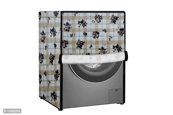 Stylista PVC Washing Machine Cover Compatible for Samsung 6 Kg Fully-Automatic Front Loading WW61R20EK0S, Geometric Pattern Beige