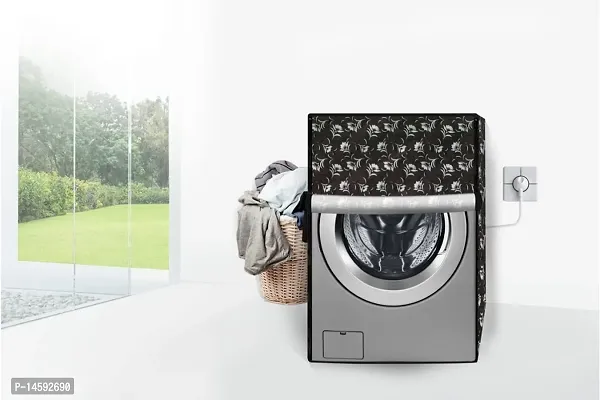 Stylista PVC Washing Machine Cover Compatible for Samsung 6 Kg Fully-Automatic Front Loading WW61R20GLMW, Floral Pattern Dark Brown-thumb3