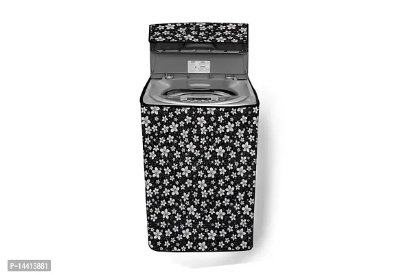 Stylista Washing Machine Cover Compatible for Samsung 7.5 Kg Inverter Fully-Automatic Top Loading Washing Machine WA75T4560BM/TL Floral Pattern Black