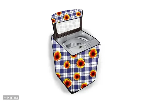 Stylista Washing Machine Cover Compatible for Whirlpool 7.5 Kg Fully-Automatic WHITEMAGIC Elite 7.5 Gingham Floral Pattern Blue-thumb0