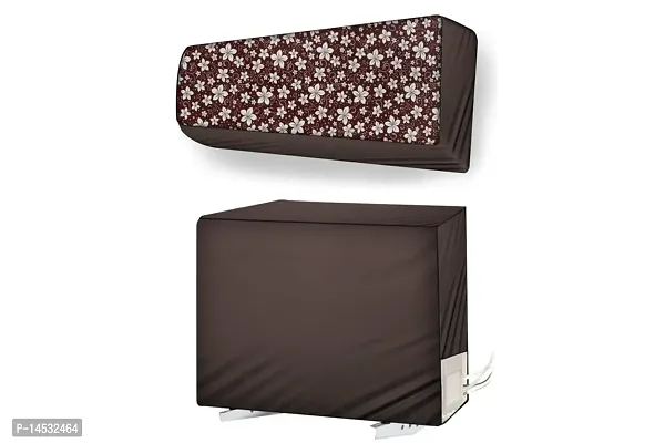 Stylista split ac cover set of indoor and outdoor unit Compatible for 1.5 Ton VOLTAS 183 CZI3 Floral pattern brown