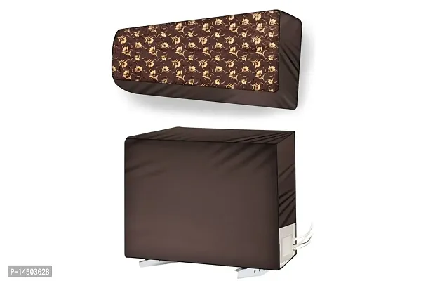 Stylista split ac cover set of indoor and outdoor unit Compatible for 1.5 Ton SAMSUNG AR18BYLZAUR Floral Pattern Coffee Brown