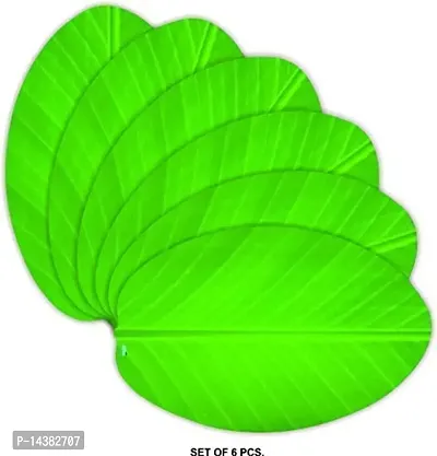 Stylista 6 Units PVC Banana Leaf Shape Dining Table Place Mats 11x17 inches-thumb0