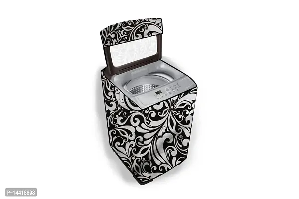 Stylista Washing Machine Cover Compatible for Fully Automatic Top Load Whirlpool 5kg to 7.5kg Floral Pattern Black-thumb0