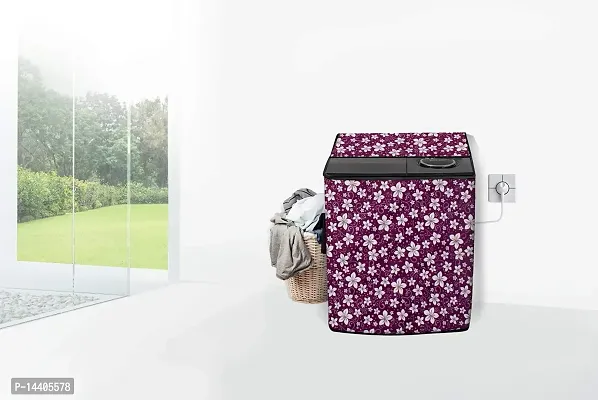 Stylista Washing Machine Cover Compatible for Haier 6.5 kg semi Automatic HTW65-186S Printed Floral Pattern Purple-thumb2