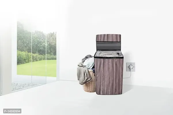 Stylista PVC Washing Machine Cover Compatible for Samsung 7 Kg Fully Automatic Top Loading WA70BG4545BGTL, Wooden Pattern Grey-thumb2