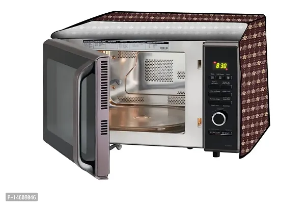 Stylista PVC Microwave Oven Cover for Panasonic 20L NN-CT26HMFDG, Floral Pattern Brown-thumb0