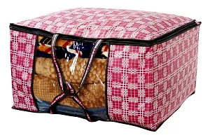 Stylista Blanket Storage Bags Large Size Set of 2 Checkered Pattern Magenta-thumb3