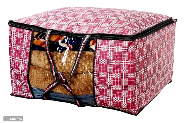 Stylista Blanket Storage Bags Large Size Set of 2 Checkered Pattern Magenta-thumb4