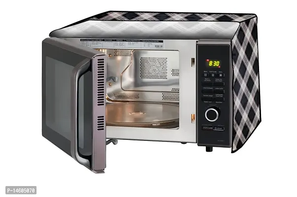 Stylista PVC Microwave Oven Cover for Whirlpool 20 L Solo Magicook 20SW, Checkered Pattern Cream