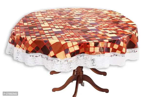 Stylista 4 Seater Oval Dining Table Cover WxL 54x78 inches Abstract Brown with White Border lace-thumb0