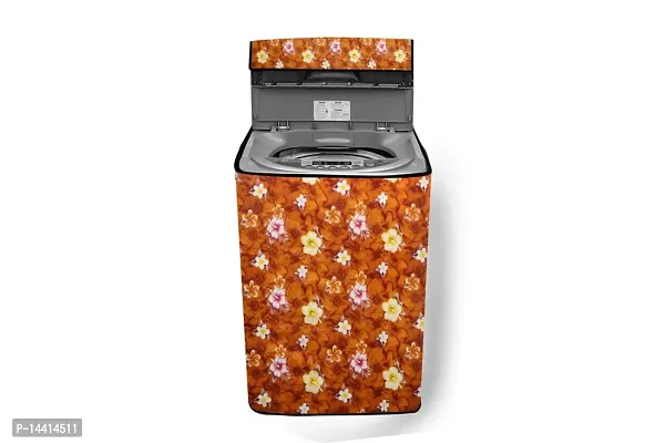 Stylista Washing Machine Cover Compatible for Samsung 7.5 Kg Inverter Fully-Automatic Top Loading Washing Machine WA75T4560BM/TL Floral Pattern Orange