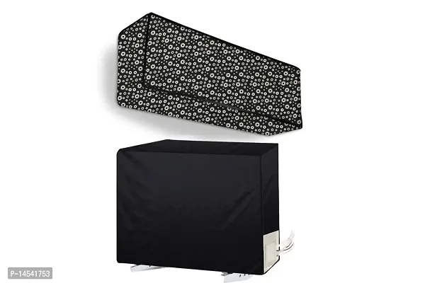 Stylista split ac cover set of indoor and outdoor unit Compatible for 1.5 Ton Panasonic CS/CU-KU18VKYF FLORAL BLACK-thumb0