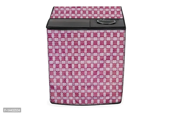 Stylista Washing Machine Cover Compatible for Haier 6.2 kg semi Automatic HTW62-187BO Checkered Pattern Magenta-thumb0