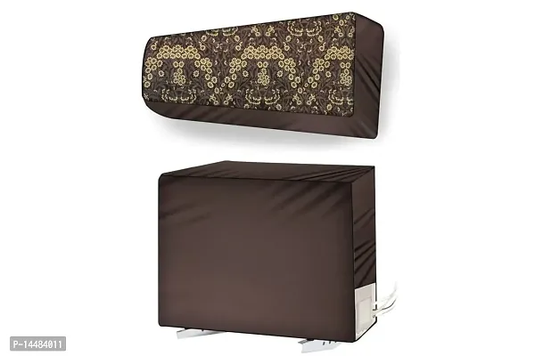 Stylista split ac cover set of indoor and outdoor unit Compatible for 1 Ton Psonic CS/CU-NU12WKYW Floral Pattern Brown