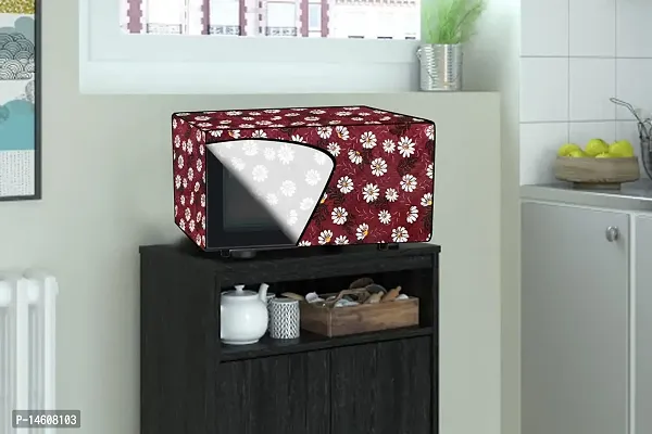 Stylista PVC Microwave Oven Cover for Godrej 19 L Convection GMX 519 CP1, Floral Pattern Red White-thumb2