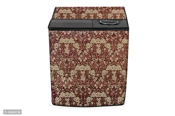 Stylista Washing Machine Cover Compatible for Samsung 6.5 Kg Semi-Automatic Top Loading WT65R2000HL, Floral Pattern Beige