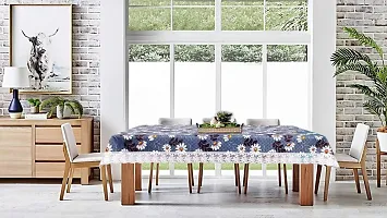 Stylista 8 Seater Dining Table Cover Size 60x108 Inches Floral Pattern Blueish Grey-thumb1