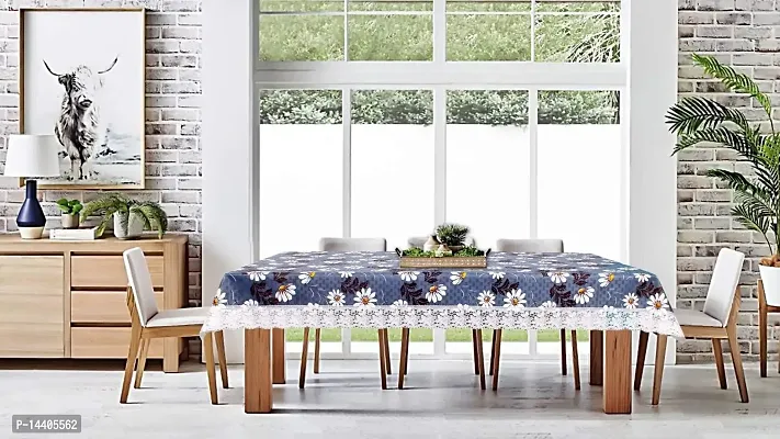 Stylista 8 Seater Dining Table Cover Size 60x108 Inches Floral Pattern Blueish Grey-thumb2