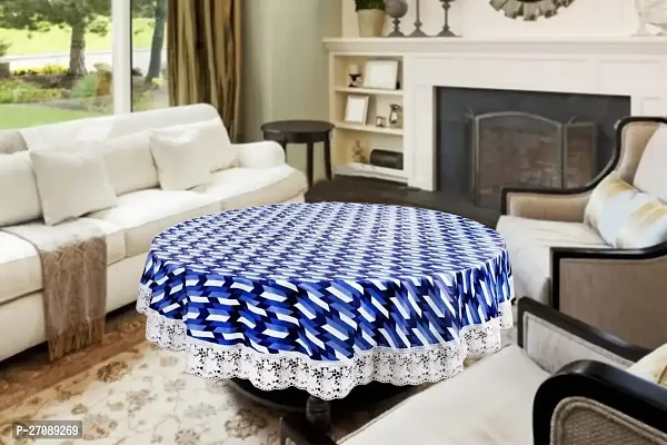 Stylish Waterproof Round Center Table Coffee Table Cover 48 Inches Diameter Symmetric Pattern Blue